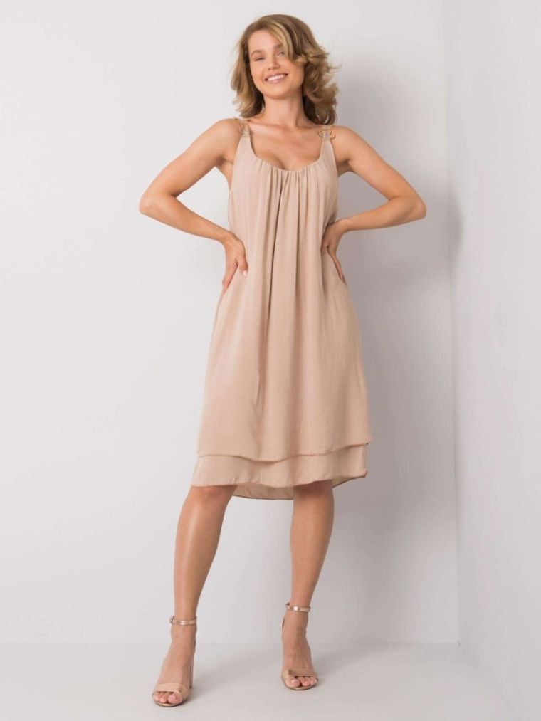 Sukienka damska na ramiączka, beżowa, Och Bella