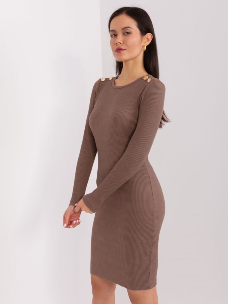 Sukienka damska, prążkowana, brązowa, Basic Feel Good