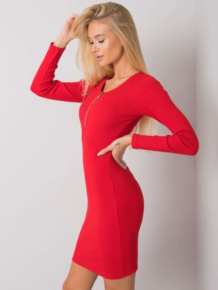 Sukienka damska, prążkowana, czerwona, Rue Paris