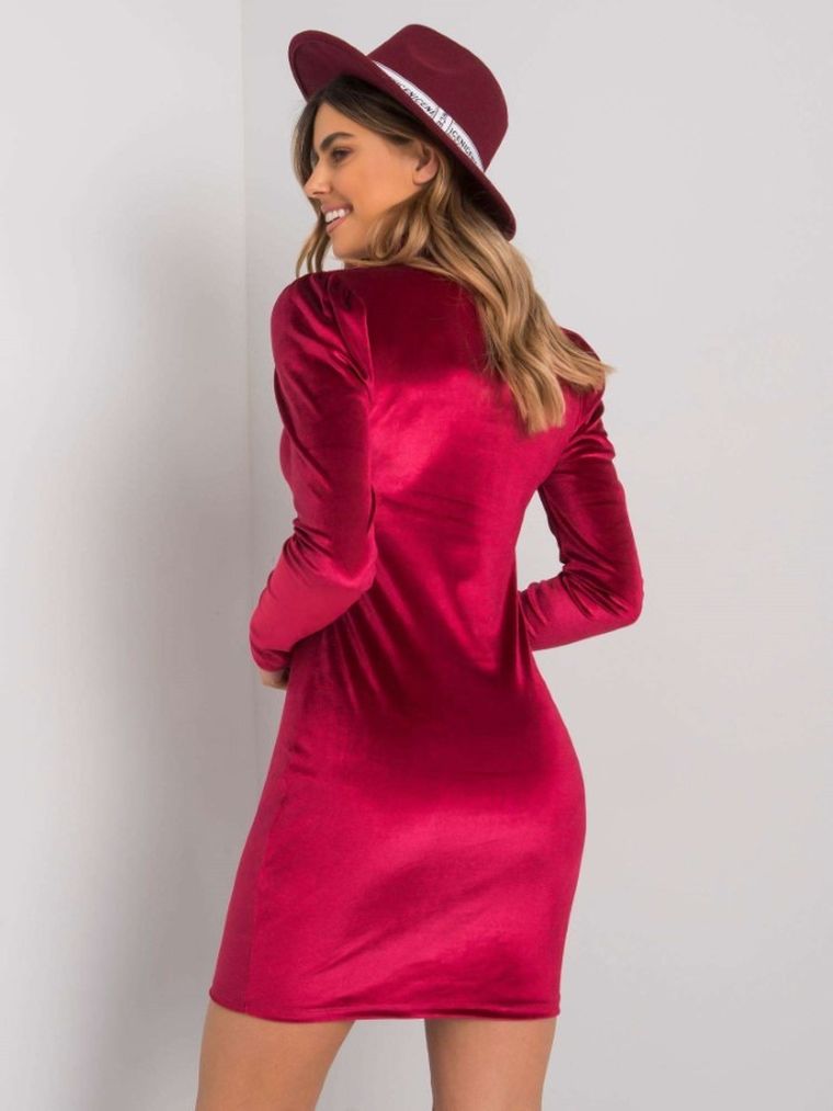 Sukienka damska, welurowa, bordowa, Rue Paris