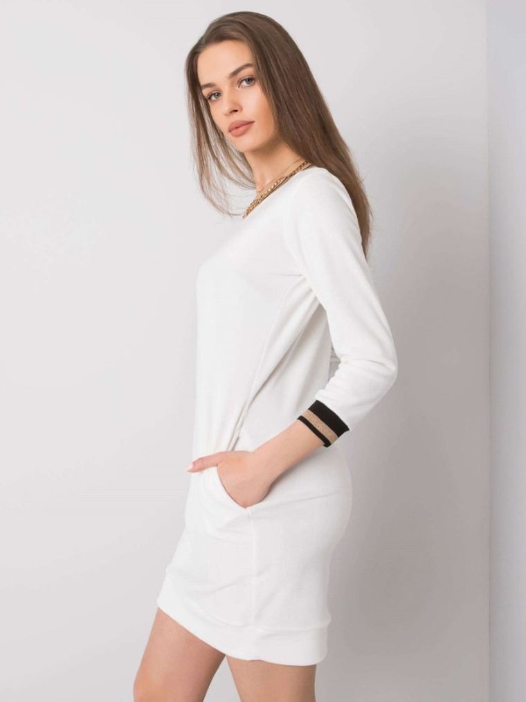 Sukienka damska, welurowa, ecru, Rue Paris