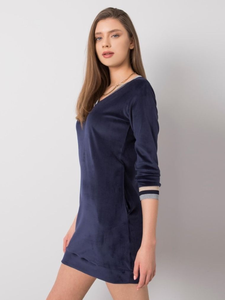 Sukienka damska, welurowa, granatowa, Rue Paris