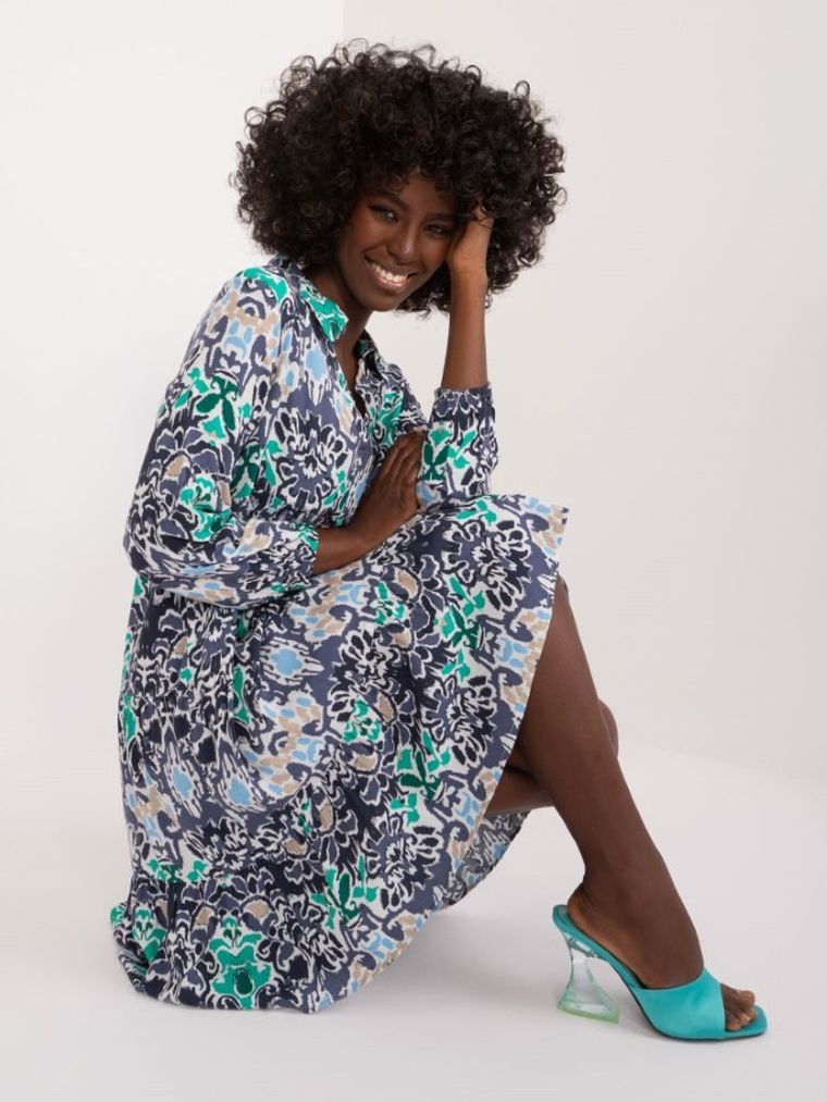 Sukienka damska z długim rękawem, granatowa, Sublevel