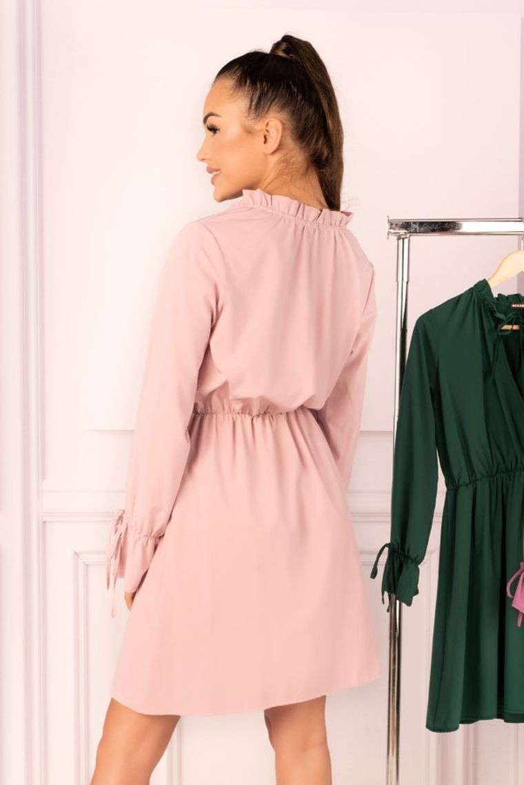 Sukienka damska z długim rękawem, jasnoróżowa, Merribel