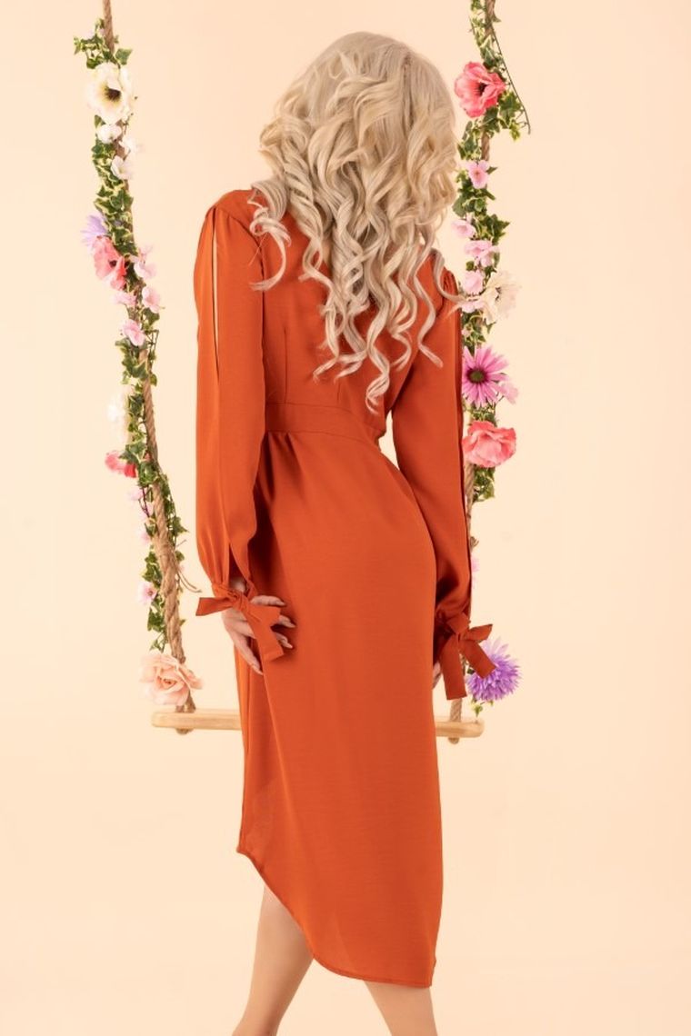 Sukienka damska z długim rękawem, pomarańczowa, Mallani, Merribel