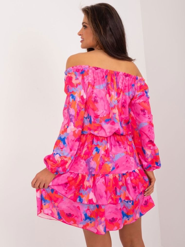 Sukienka damska z długim rękawem, różowa, Rue Paris