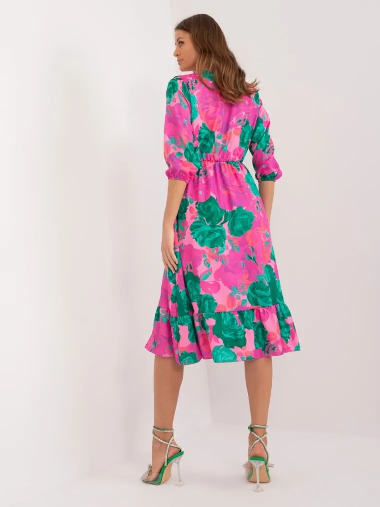 Sukienka damska z długim rękawem, różowa, Rue Paris