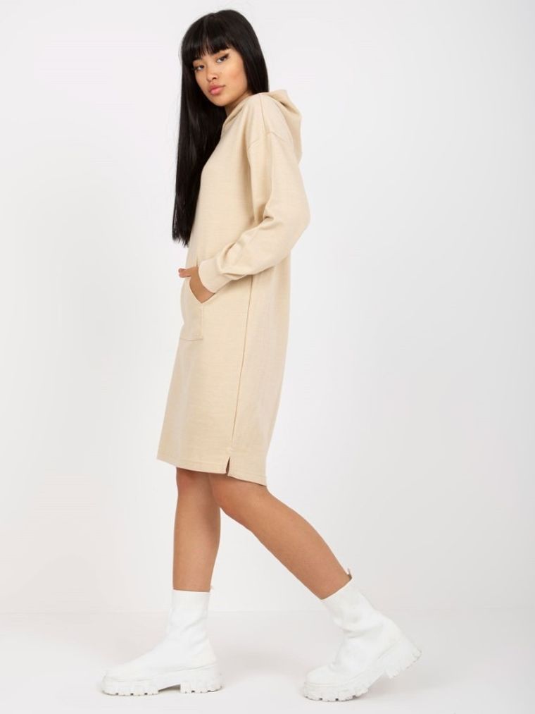 Sukienka damska z kapturem, beżowa, Sublevel