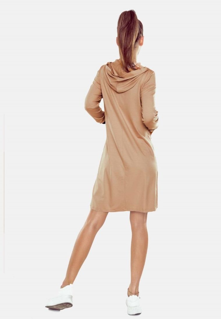 Sukienka damska z kapturem, rozpinana, beżowa, Eldar