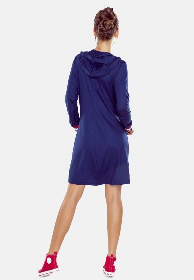 Sukienka damska z kapturem, rozpinana, granatowa, Eldar