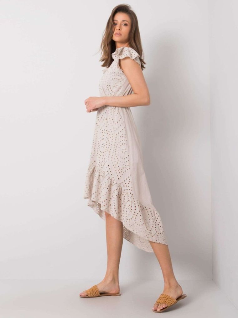 Sukienka damska z krótkim rękawem, beżowa, Och Bella