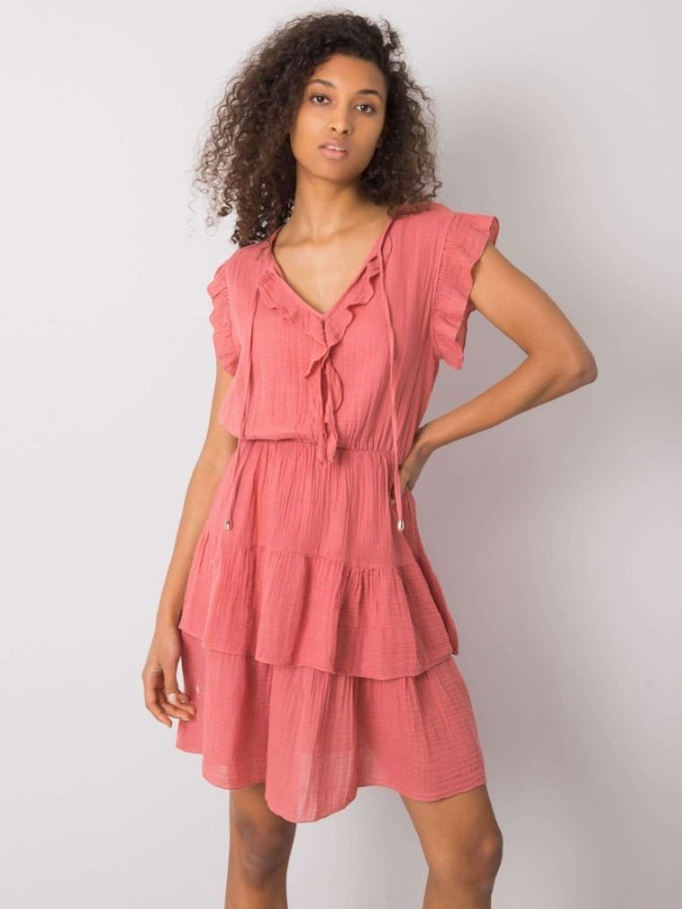 Sukienka damska z krótkim rękawem, różowa, Och Bella