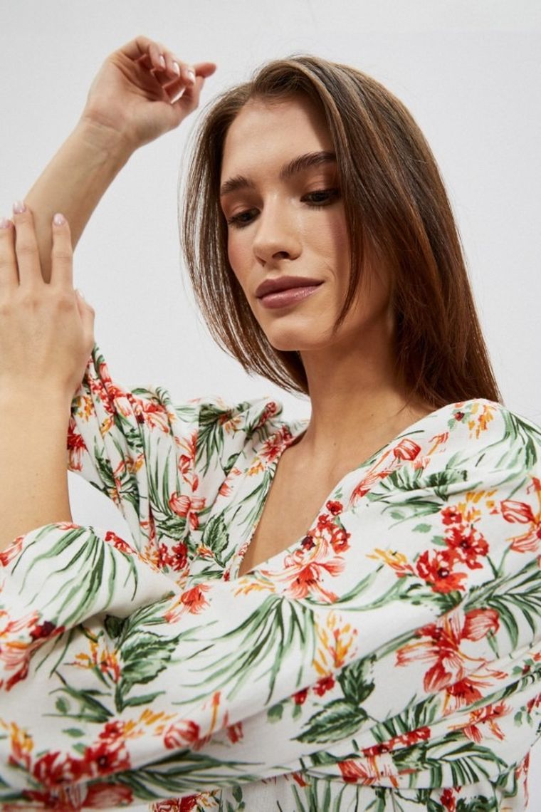 Sukienka damska z lnem, biała, Moodo