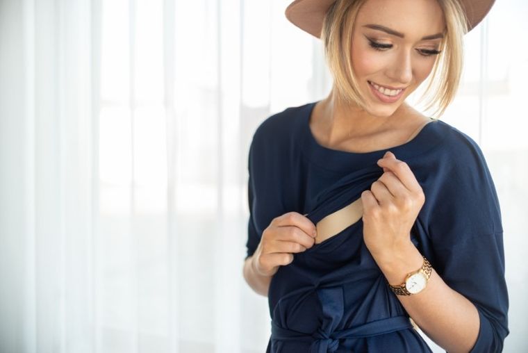 Sukienka damska z rękawem 3/4, ciążowa, granatowa, Miracle