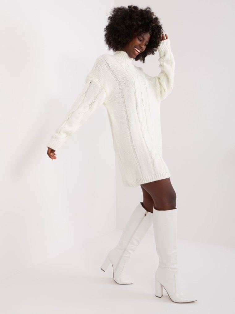 Sukienka damska z wełną, ecru, Rue Paris