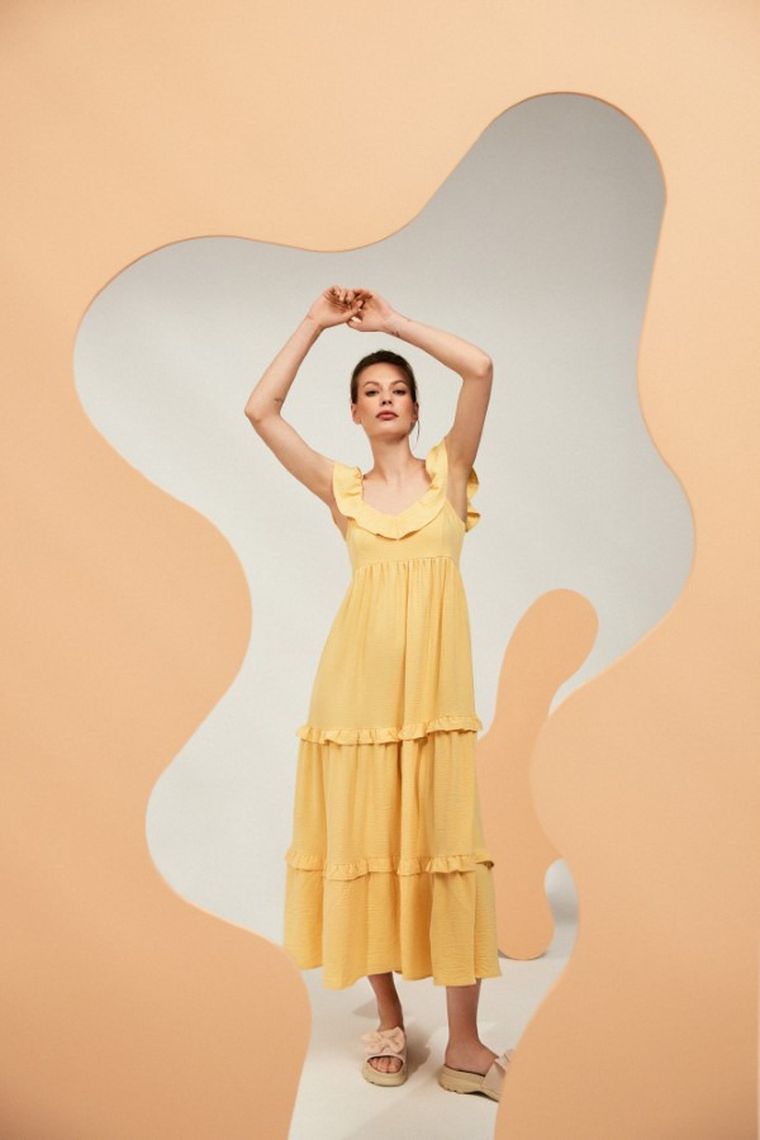 Sukienka damska, żółta, Moodo