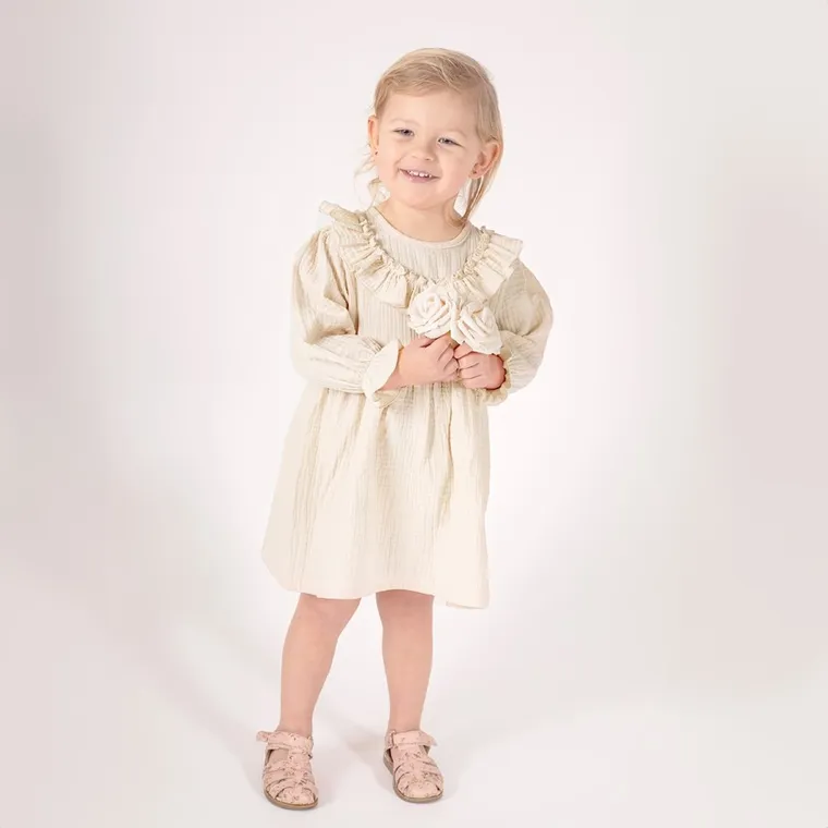 Sukienka dziewczęca z długim rękawem, beżowa, Nicol