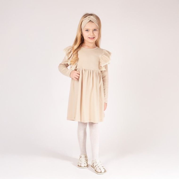 Sukienka dziewczęca z długim rękawem, beżowa, Nicol