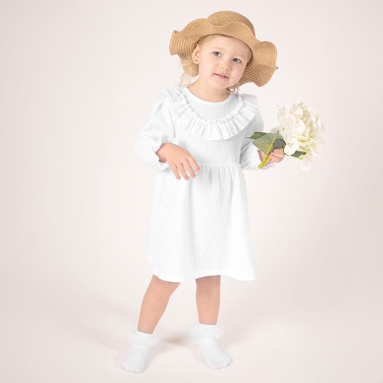 Sukienka dziewczęca z długim rękawem, biała, Nicol
