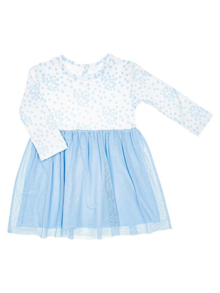 Sukienka dziewczęca z długim rękawem, biało-niebieska, Nicol