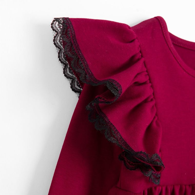 Sukienka dziewczęca z długim rękawem, bordowa, Nicol