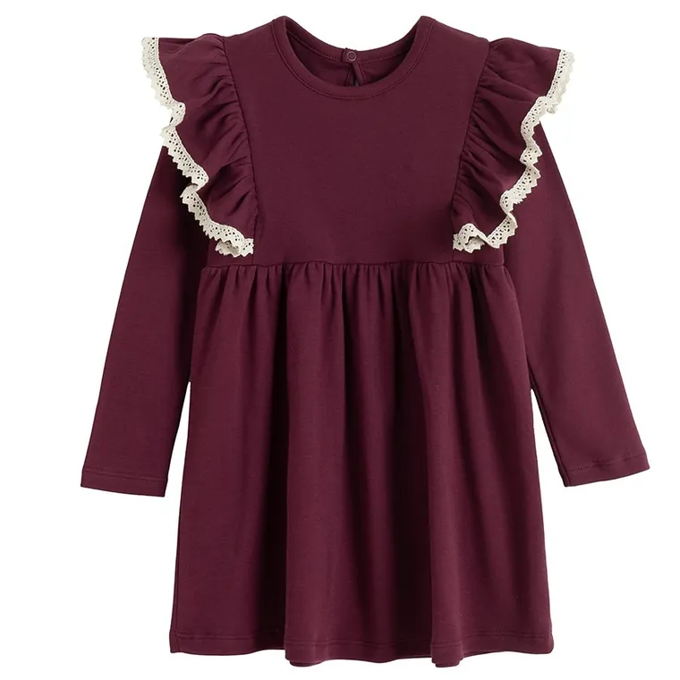 Sukienka dziewczęca z długim rękawem, burgundowa, Nicol