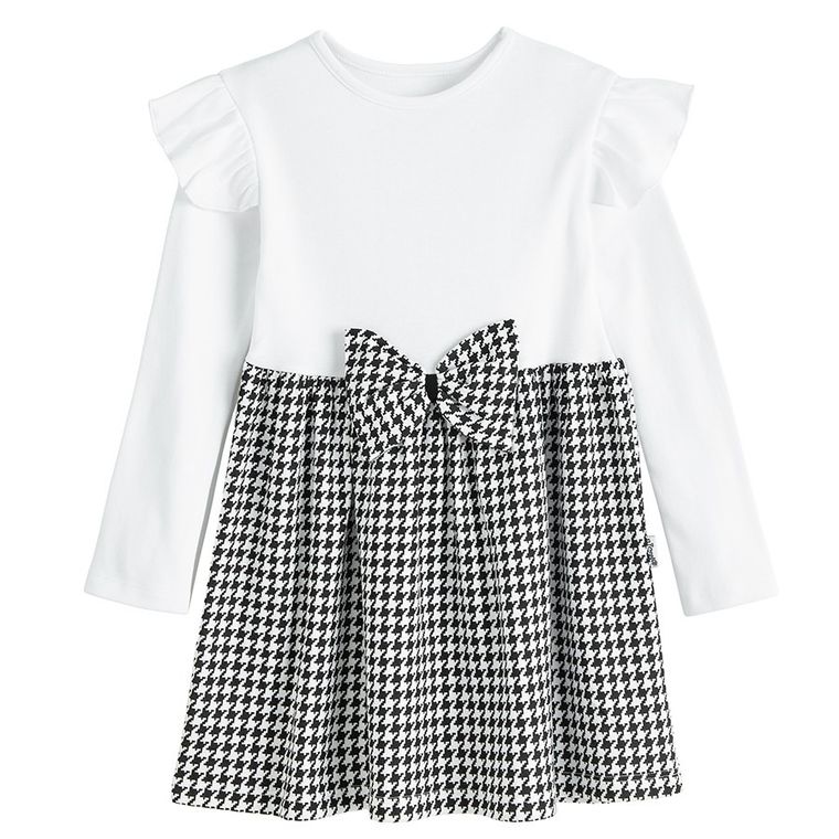 Sukienka dziewczęca z długim rękawem, czarno-biała, Nicol