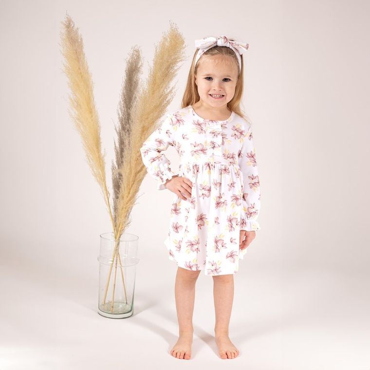 Sukienka dziewczęca z długim rękawem, ecru, Nicol