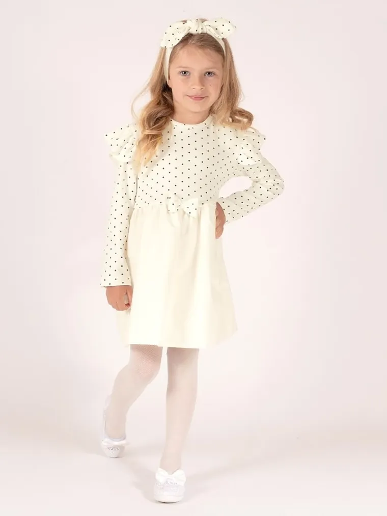 Sukienka dziewczęca z długim rękawem, ecru, Nicol