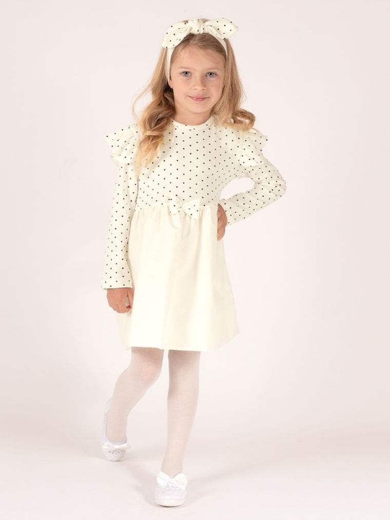 Sukienka dziewczęca z długim rękawem, ecru, Nicol
