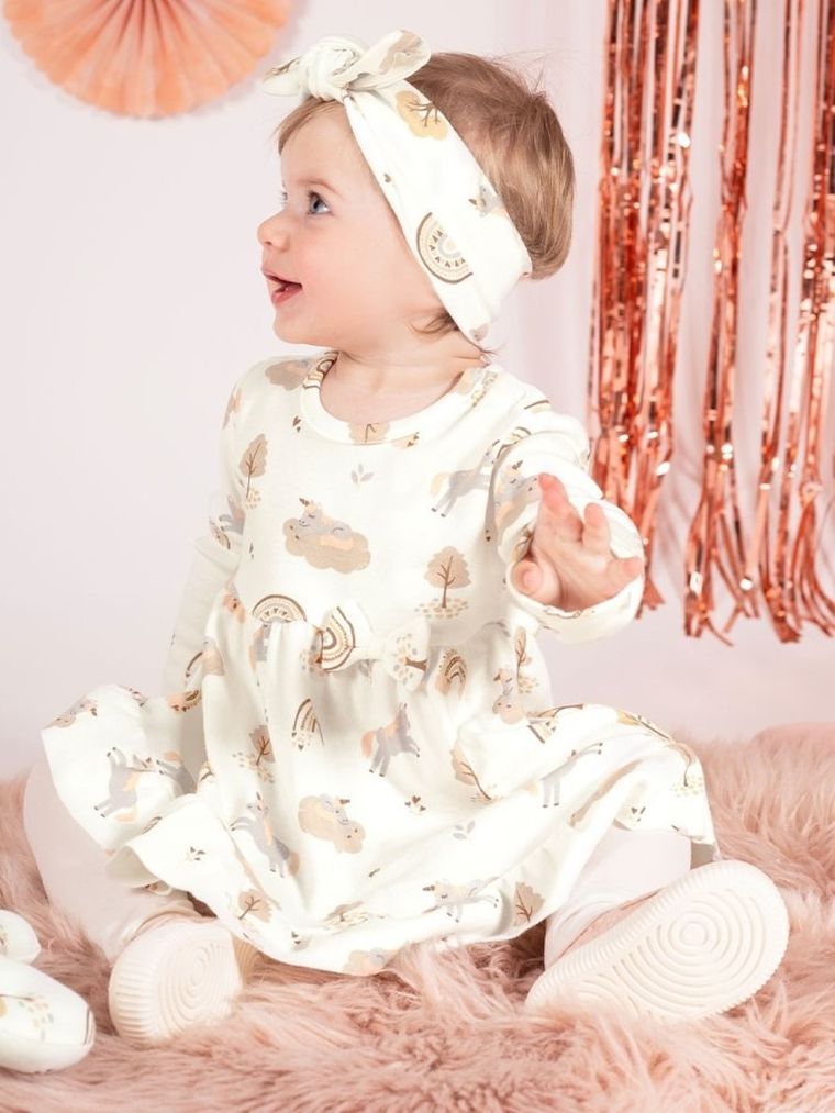 Sukienka dziewczęca z długim rękawem, ecru, Nicol