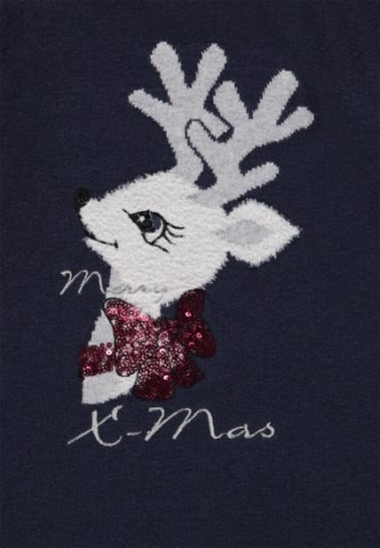 Sukienka dziewczęca z długim rękawem, granatowa, renifer, Kanz