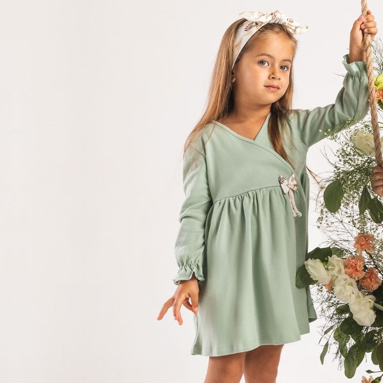 Sukienka dziewczęca z długim rękawem, jasnozielona, Nicol