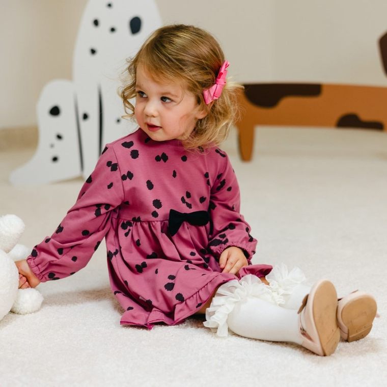 Sukienka dziewczęca z długim rękawem, różowa, Eevi