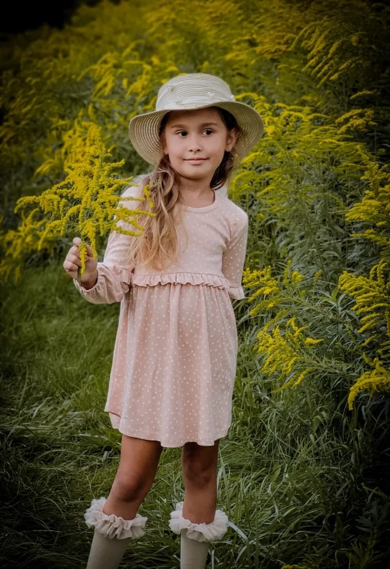 Sukienka dziewczęca z długim rękawem, różowa, Nicol