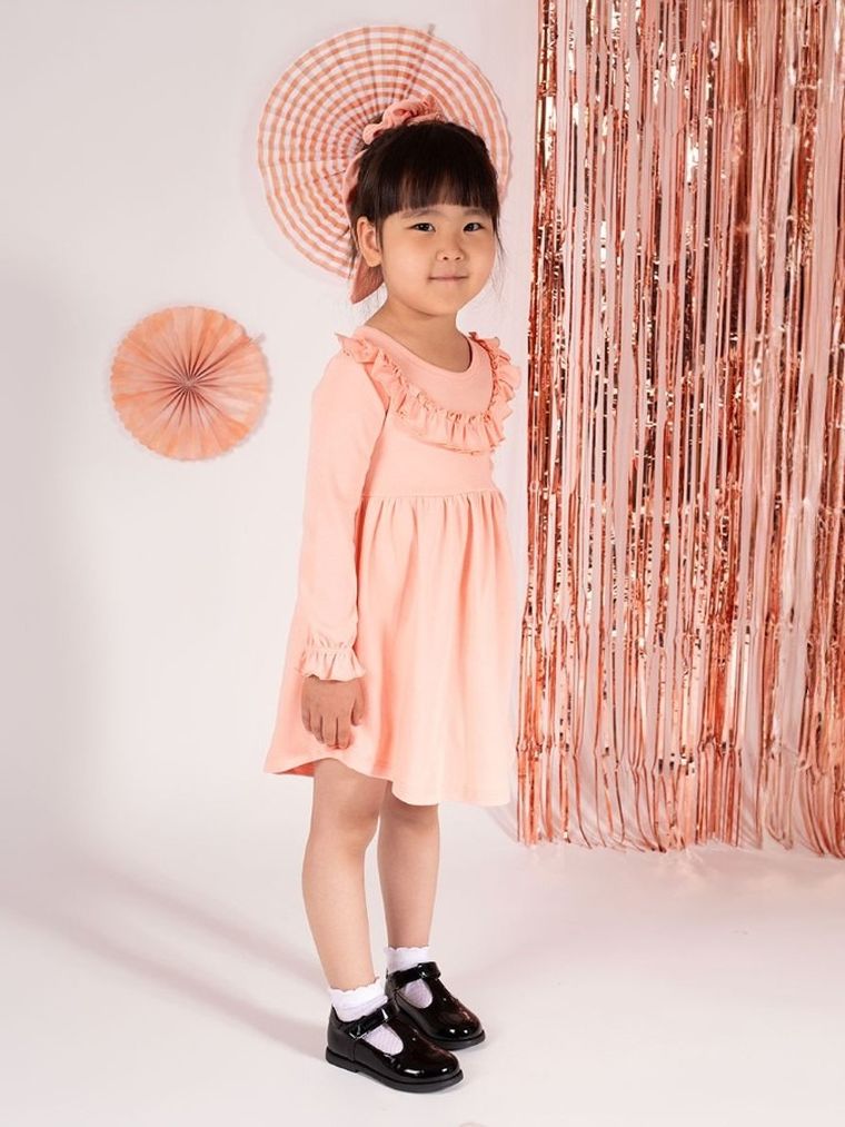 Sukienka dziewczęca z długim rękawem, różowa, Nicol