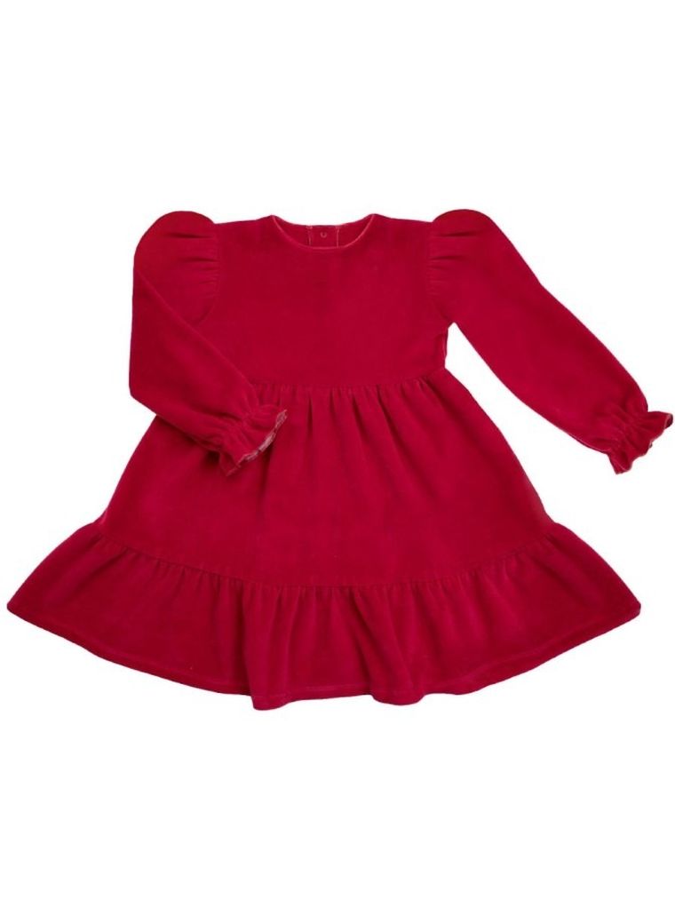 Sukienka dziewczęca z długim rękawem, welurowa, czerwona, Nicol