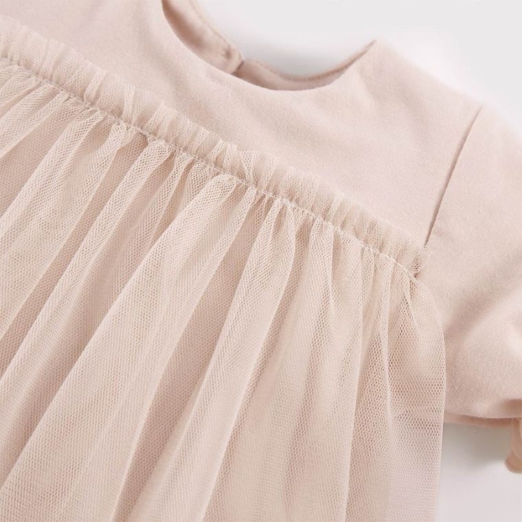 Sukienka dziewczęca z krótkim rękawem, beżowa, Eevi