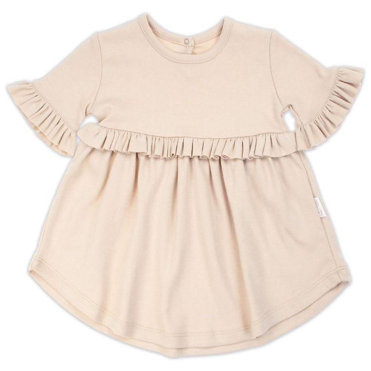 Sukienka dziewczęca z krótkim rękawem, beżowa, Nicol