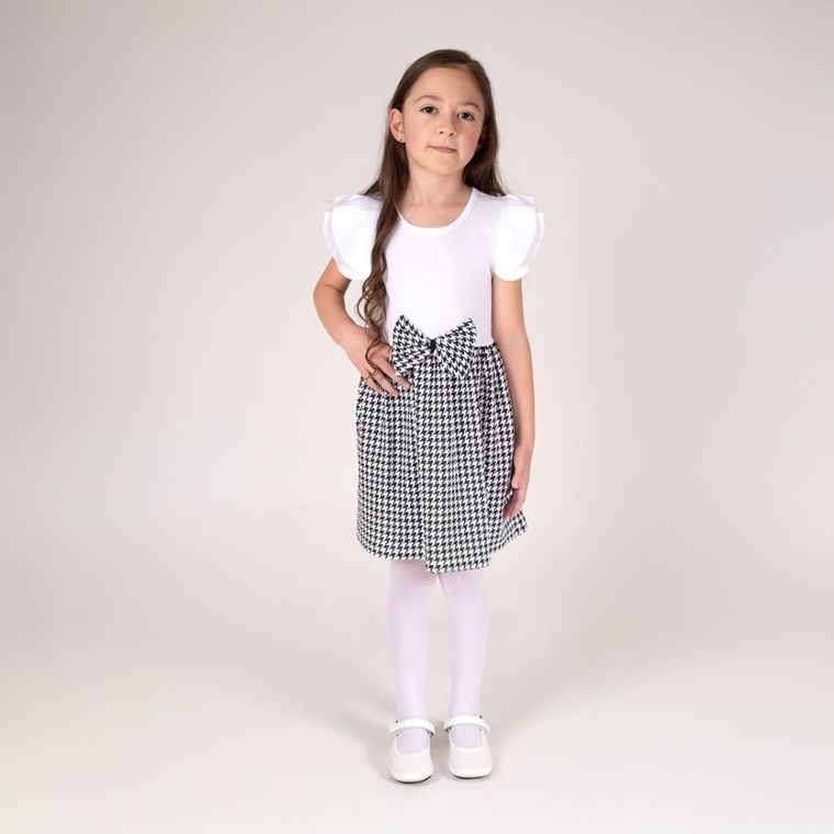 Sukienka dziewczęca z krótkim rękawem, biało-czarna, Nicol