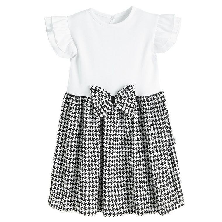 Sukienka dziewczęca z krótkim rękawem, biało-czarna, Nicol