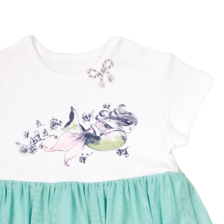 Sukienka dziewczęca z krótkim rękawem, biało-miętowa, Nicol