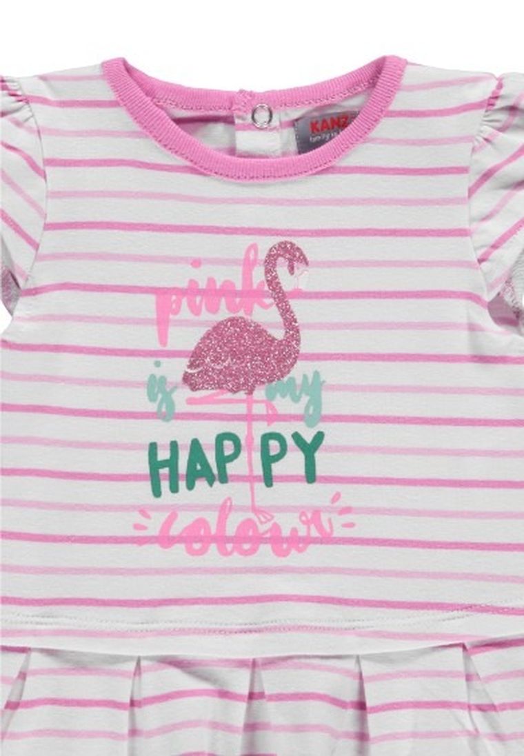 Sukienka dziewczęca z krótkim rękawem, biało-różowa, Kanz