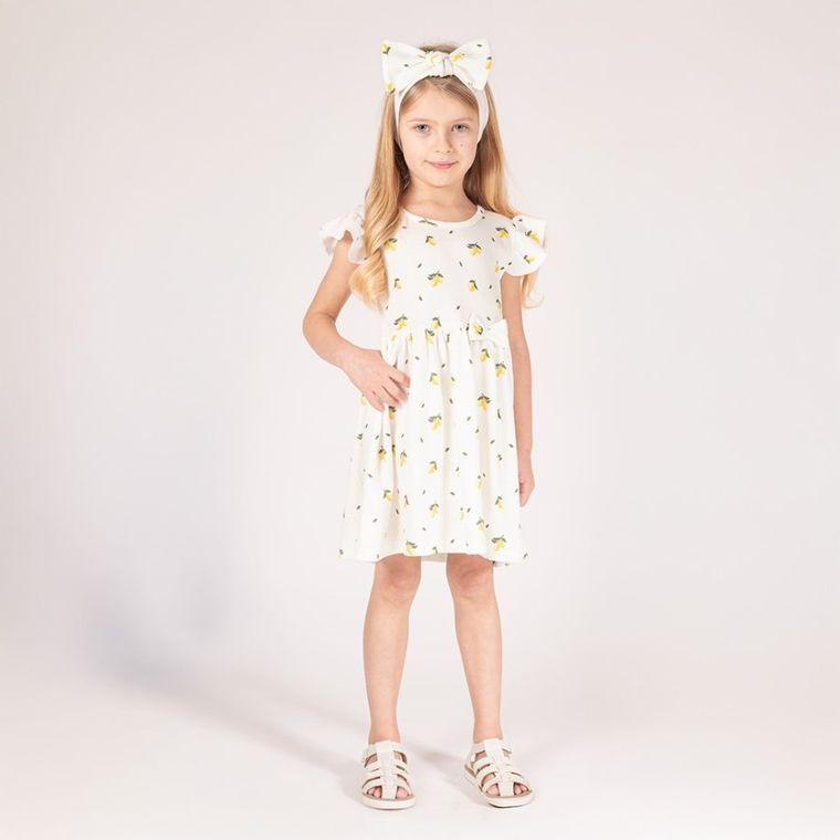 Sukienka dziewczęca z krótkim rękawem, ecru, Nicol