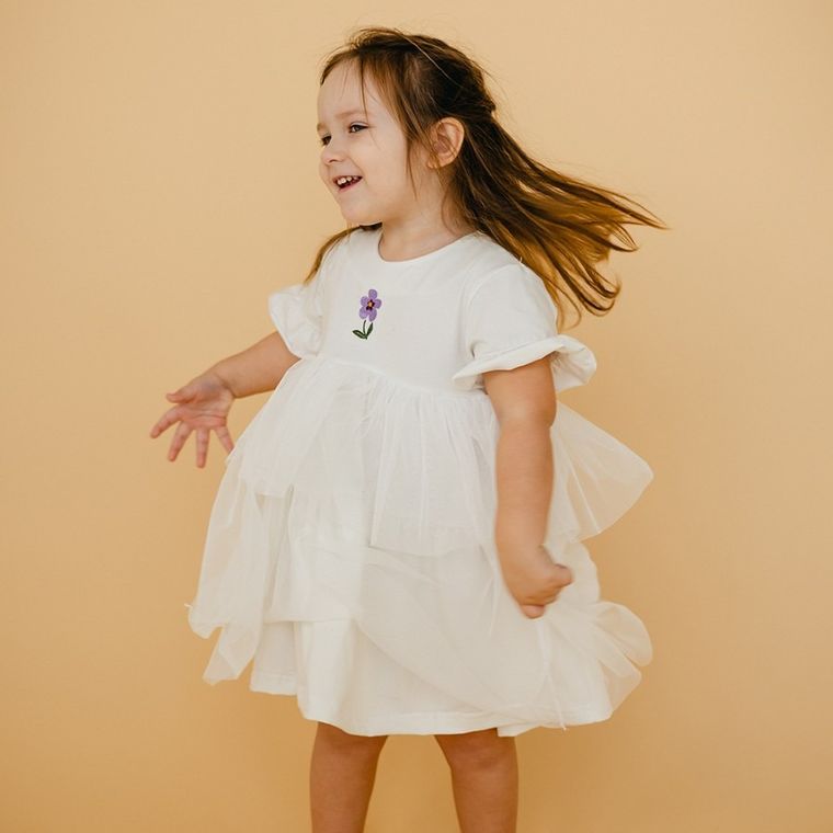 Sukienka dziewczęca z krótkim rękawem, fioletowa, Eevi