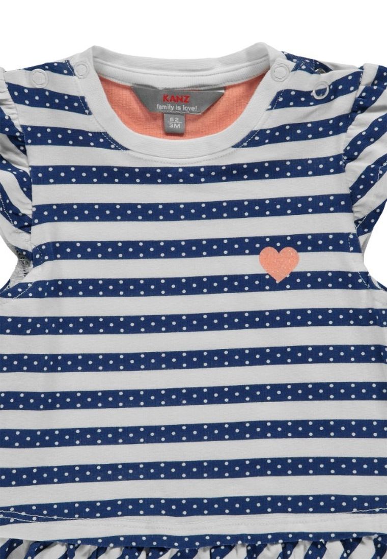 Sukienka dziewczęca z krótkim rękawem, niebiesko-biała, Kanz