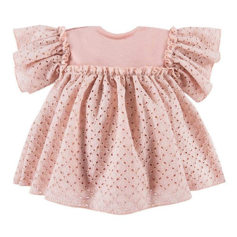 Sukienka dziewczęca z krótkim rękawem, różowa, haft angielski, Eevi