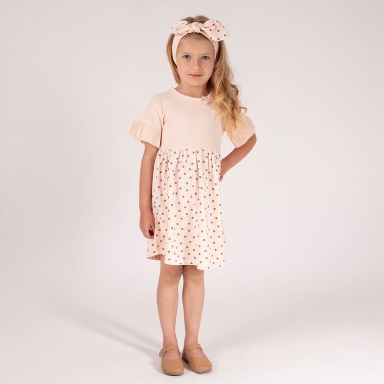 Sukienka dziewczęca z krótkim rękawem, różowa, Nicol