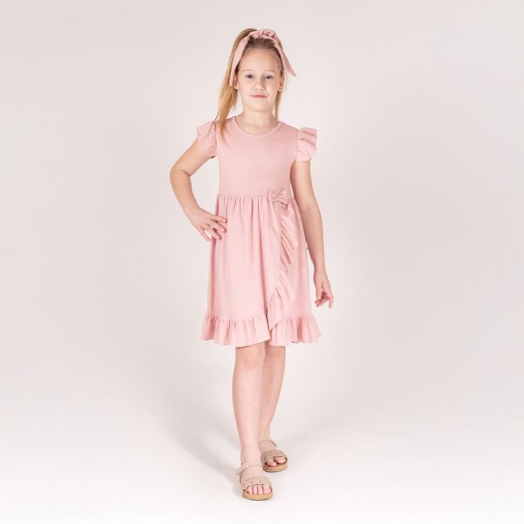 Sukienka dziewczęca z krótkim rękawem, różowa, Nicol