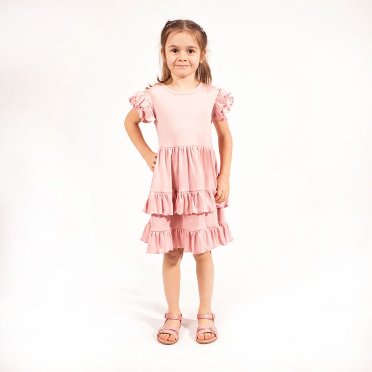 Sukienka dziewczęca z krótkim rękawem, różowa, Nicol